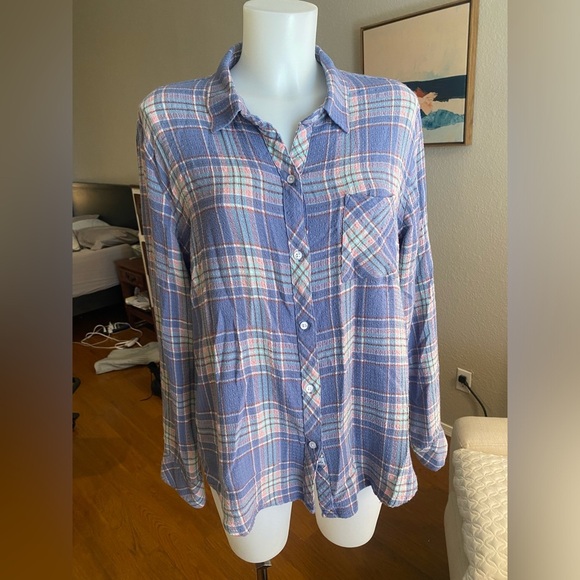 Rails Tops - Women’s Rails long sleeve Brady Button-down Shirt in blue mint rose plaid large